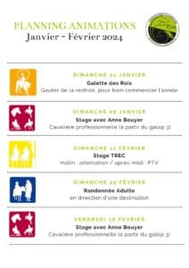 Planning Ecuries du Carbet janvier - février 2024