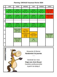 Planning chevaux VAC. février 2024